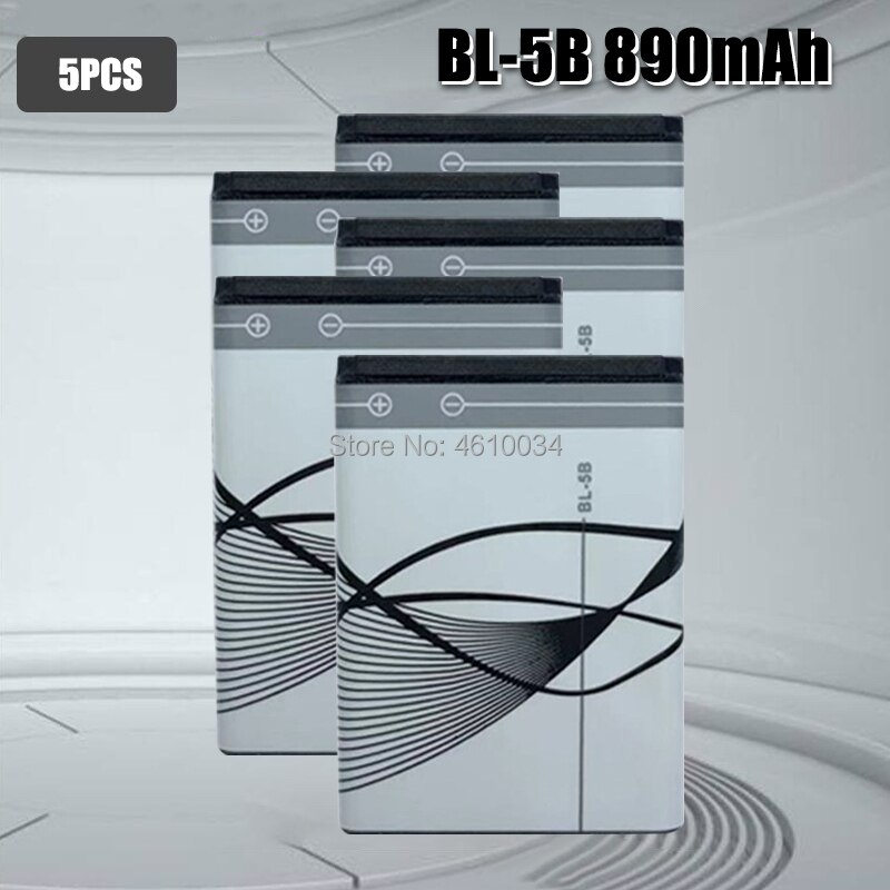 BL-5B-Batería de repuesto de iones de litio recargable integrada, 3,7 V, 890mAh, con celdas de batería, protección PTC, para Nokia 3220 / 3230: 5pcs