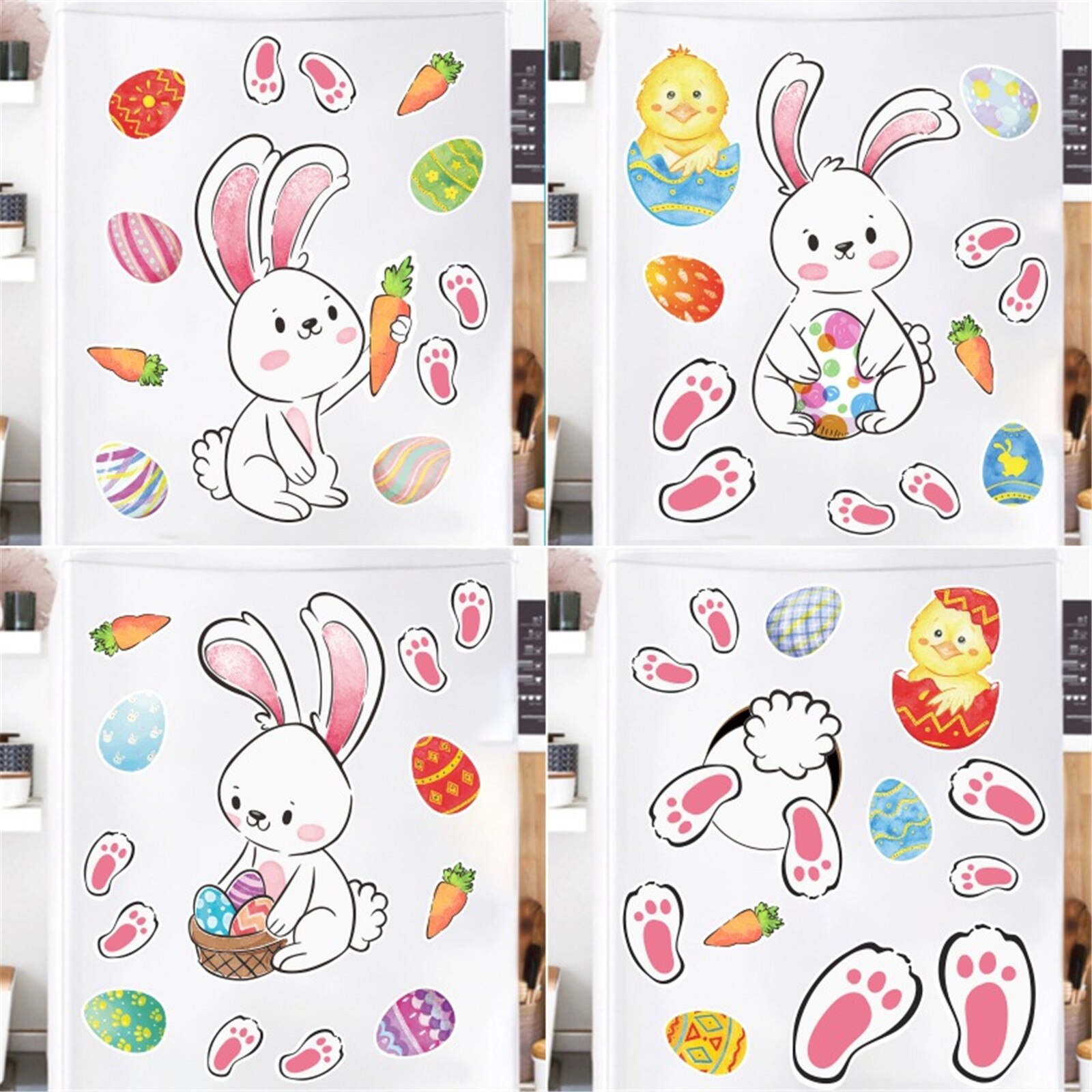Happy Easter Bunny Egg Electrostatic Sticker Window Glass Refrigerator Sticker Home Decoration Mall Easter Wall Stickers#30