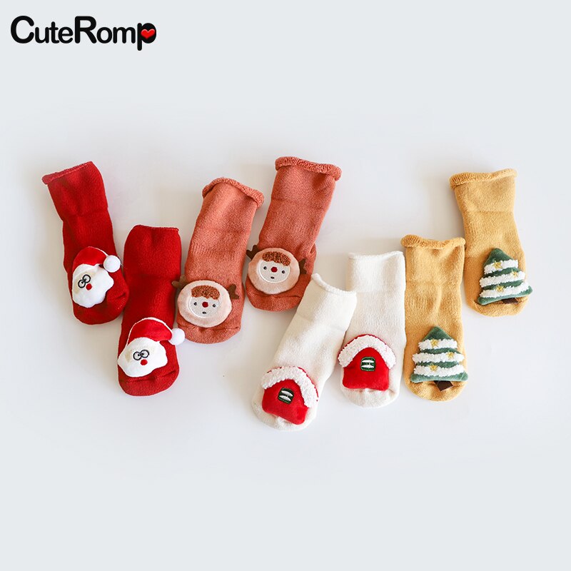 Calzini per bambini di natale albero babbo natale calzini da pavimento in cartone animato 3D calzino invernale suola antiscivolo per accessori per abbigliamento da bambino per bambina