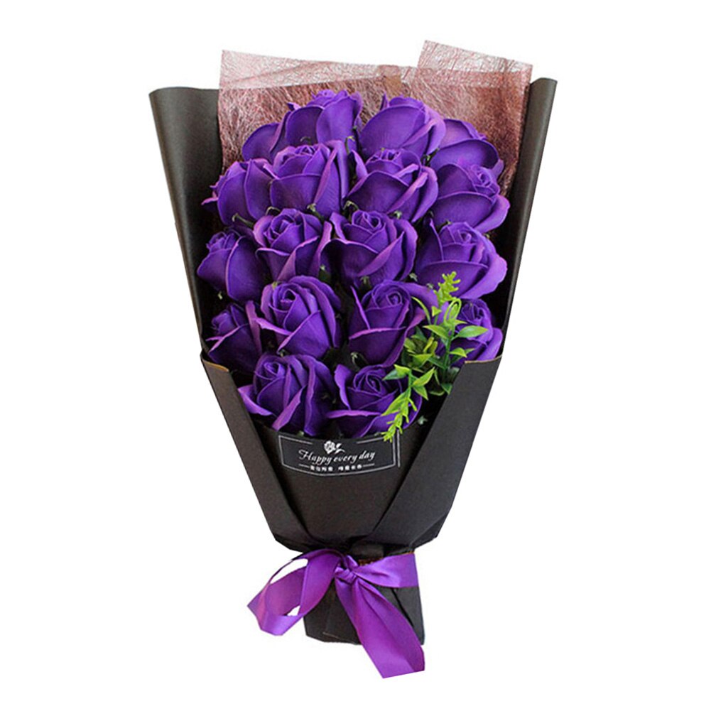 18Pcs Zeep Rose Bundel Boeket Festival Doos Zeep Kunstmatige Bloem Boeket Rose Bad Bloemblaadje Doos Valentijnsdag: Purple