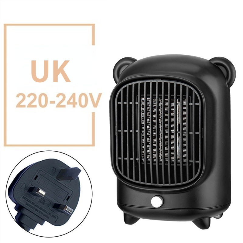 Wind Heizung Mini Erwärmung Fan Tragbare Haushalt Schlafzimmer 110V 220V 500W Überhitzung Schutz Elektrische Desktop Schnelle Luft heizung Fan: UK 220V-240V BLACK