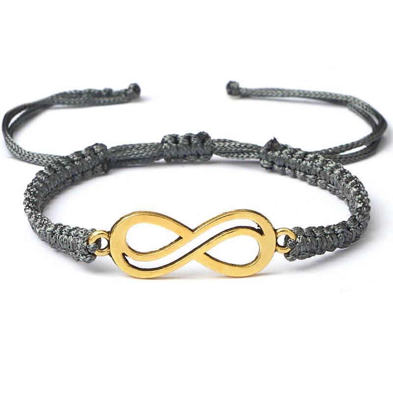 Glück Red String Geflochtene Armband Unendlichkeit Charme Einstellbar Paar Schwarz Weiß Grau Seil Armbänder für Frauen Männer Modeschmuck: Gray-gold