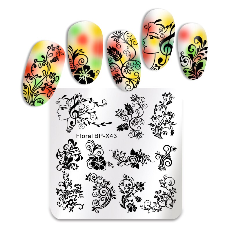 Født smuk nail art stempel skabelon blomst blonder geometri billeder stål nail art stencil blomstertema manicuring