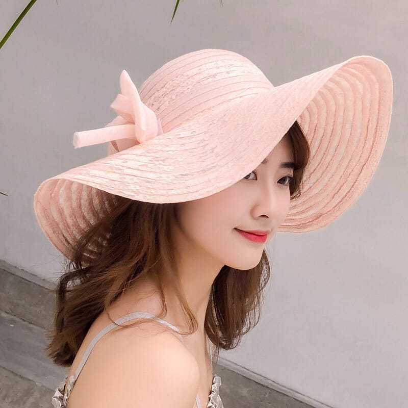 Hoeden Voor Vrouwen In De Zomer, Strandhoeden, Uitstapjes Aan Zee, Gezichtsbedekking, Bescherming Tegen De Zon, Zonnehoeden Met Grote Rand, Opvouwbare Zonnehoeden: Roze