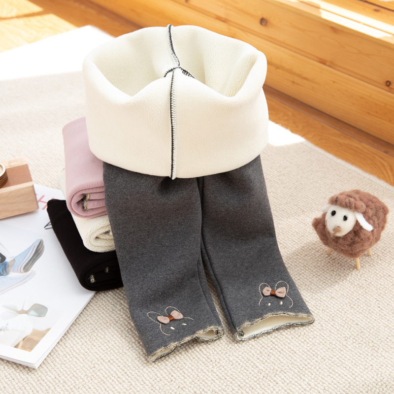 Leggings gruesos de lana de Alpaca para niña, pantalones largos de dibujos animados de conejo, ropa de invierno, 2 a 10 años
