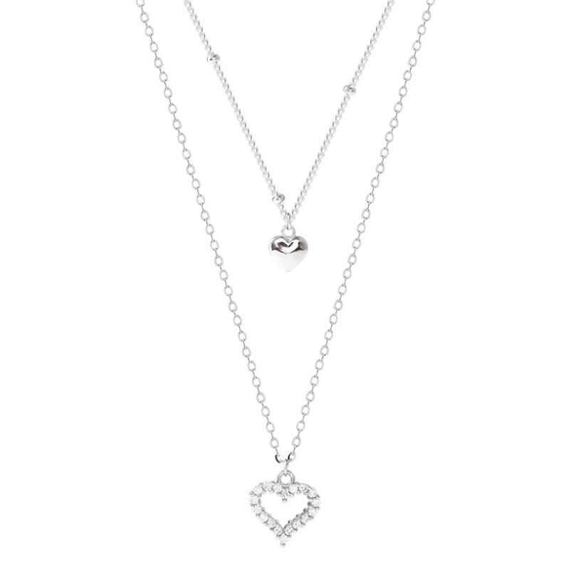 Double Layer Heart Pendant Necklaces For Women Trend Short Clavicle Chain 925 Sterling Silver Color Girls Jewelry SAN216