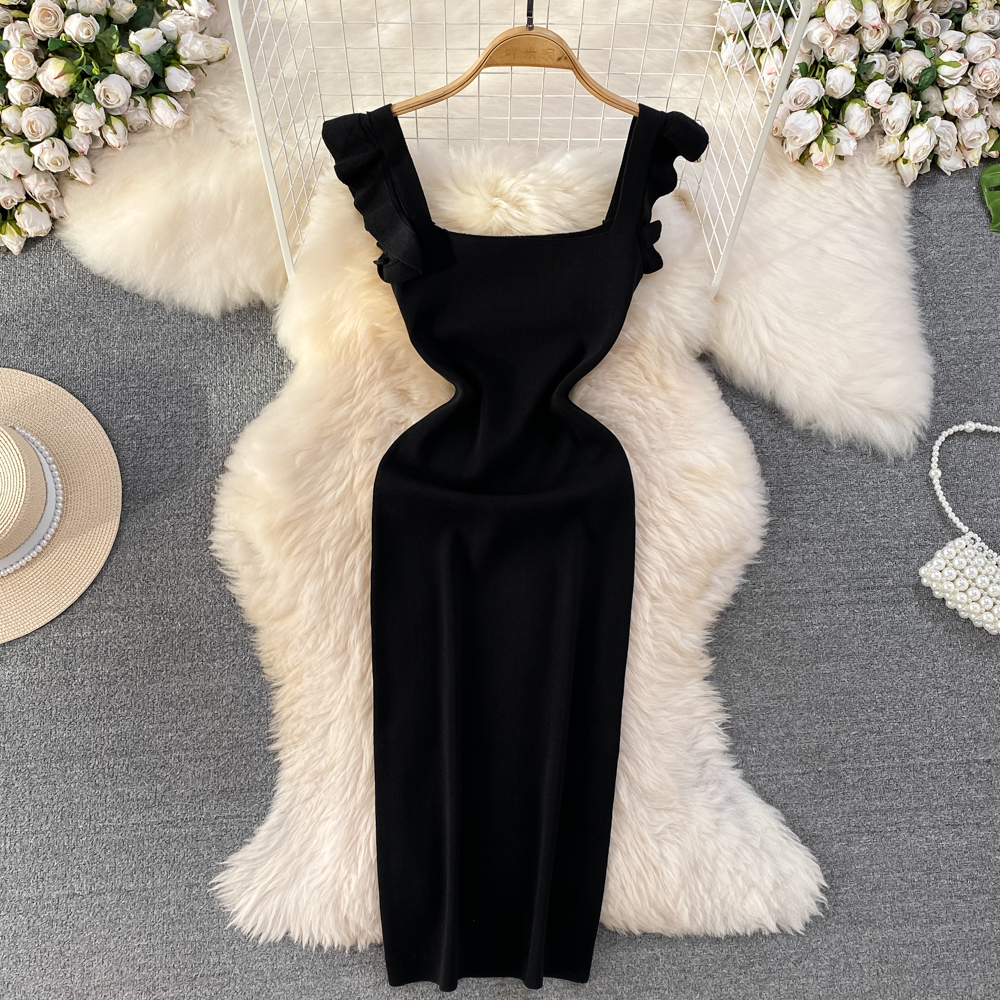 REALEFT Summer Women's Knitted Strapless Dresses Knitwear Sheath Bodycon Wrap Red Sexy Dress Female: black