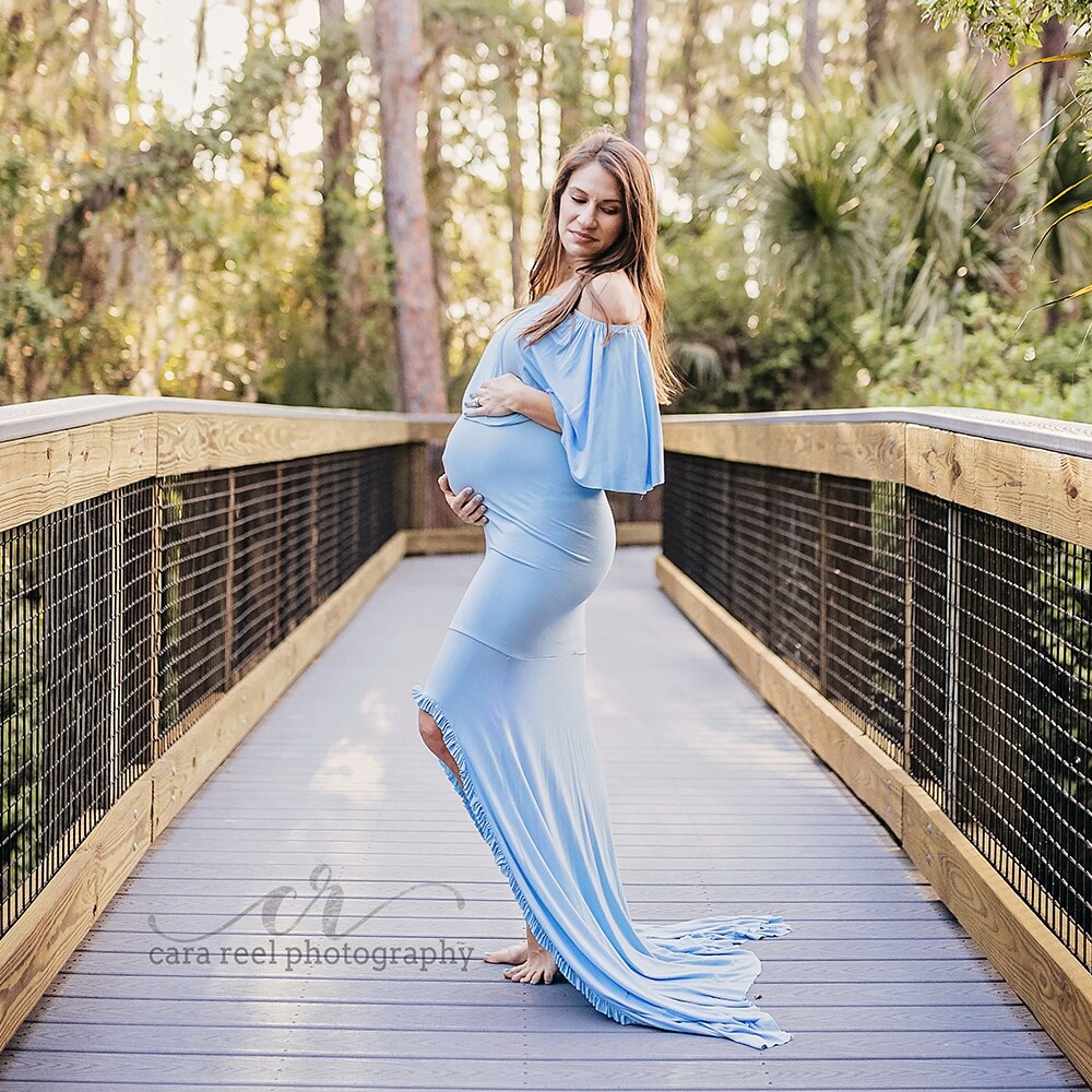 Don&amp;Judy Ruffle off shoulder Maternity Dress Photography Props Pregnancy Dress Photography For Photo Shoot Pregnant Maxi Gown