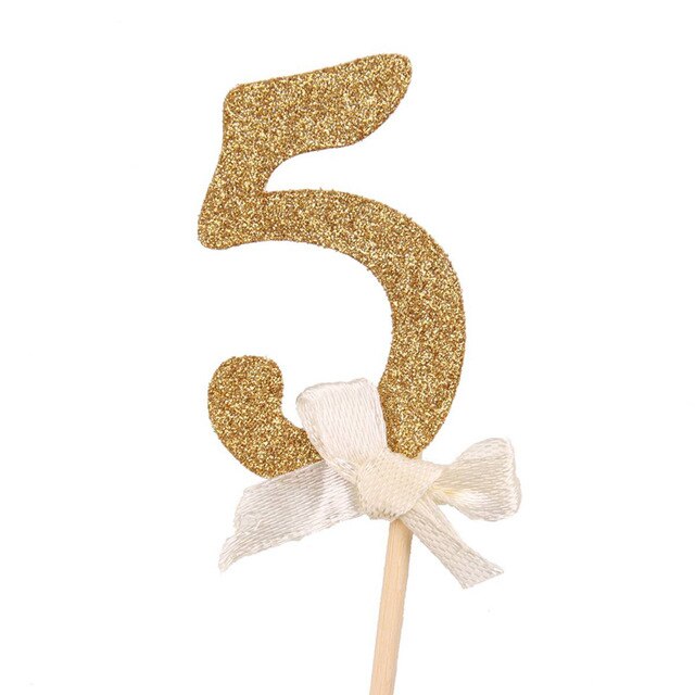 CMGBOBP 10 pcs Gold Glitter Cake Topper Number Cupcake Toppers Birthday Party Decorations Picks Baby Shower Kids Favors: 10pcs number 5