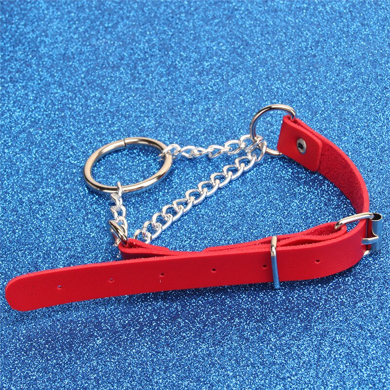 Punk Cross Collar Choker Bell Round Necklace Heart Black PU Leather Punk Goth 100% Handmade Neck Jewelry: red