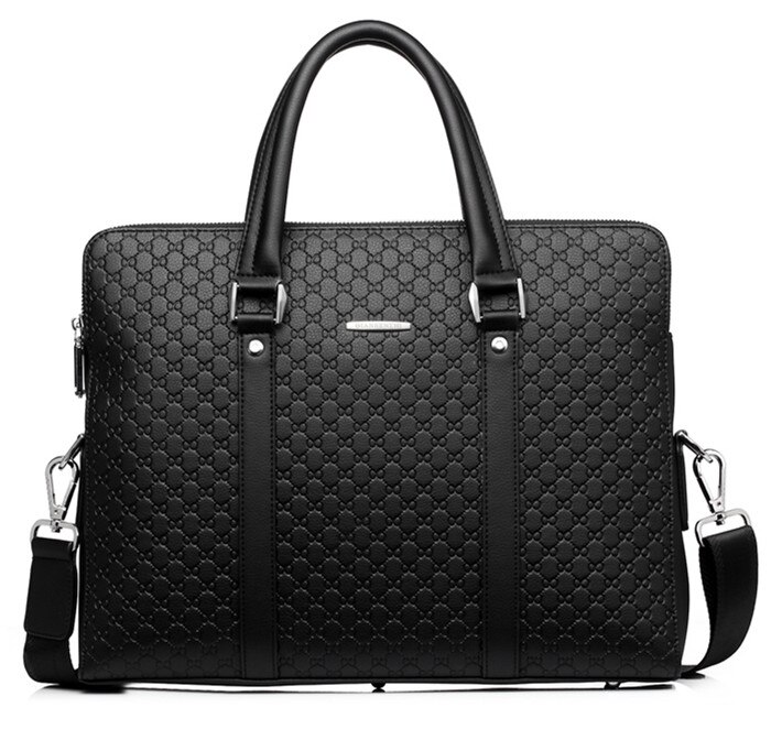 Mænds forretningsmappe afslappet skuldertaske dobbeltlag bærbar taske stor kapacitet mandlig håndtaske rejsetaske: Sort