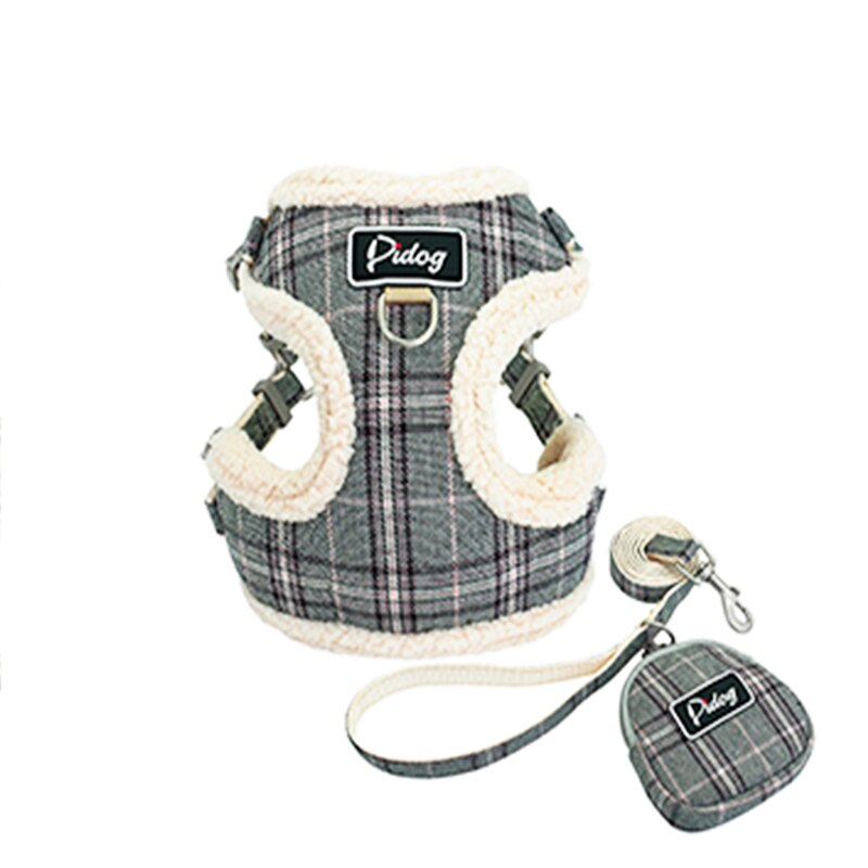 Pet Supplies Dog Harness Vest Plush Velvet Dog-Harness No-Pull-Harness Adjustable-Harness With Leash Coat For Small Animal: Gray with bag / S