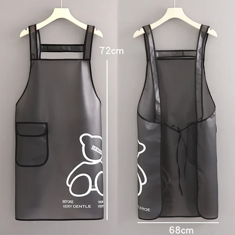 White Black Tpu Kitchen Apron Waterproof Oil Resistant Work Apron Translucent Black Dirt-proof Cleaning Aprons With Pockets
