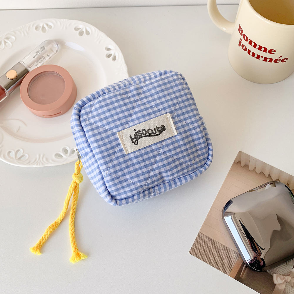 Ins Style Plaid Mini Geldbörse Tragbare Kosmetik Aufbewahrungstasche Dame Lippenstift Tasche und Kartenhalter Kawaii Tofu Kissen Tasche