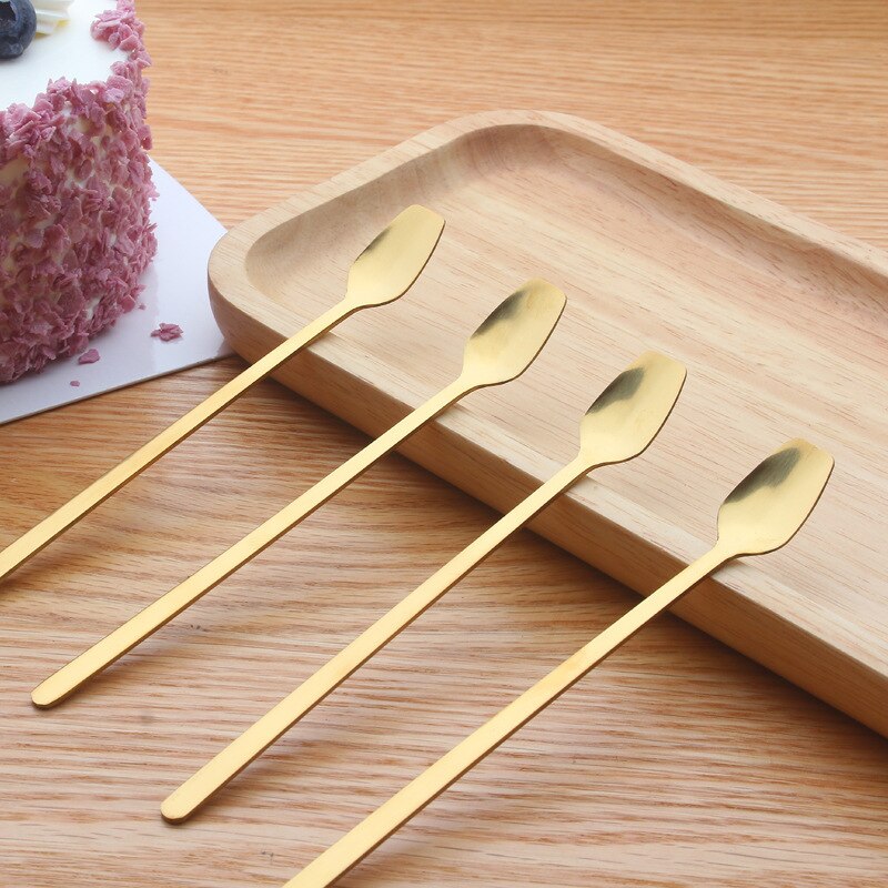 Stainless steel square head ice spoon, dessert long-handled square bowl, coffee spoon, Korean , gold-plated collocation cup