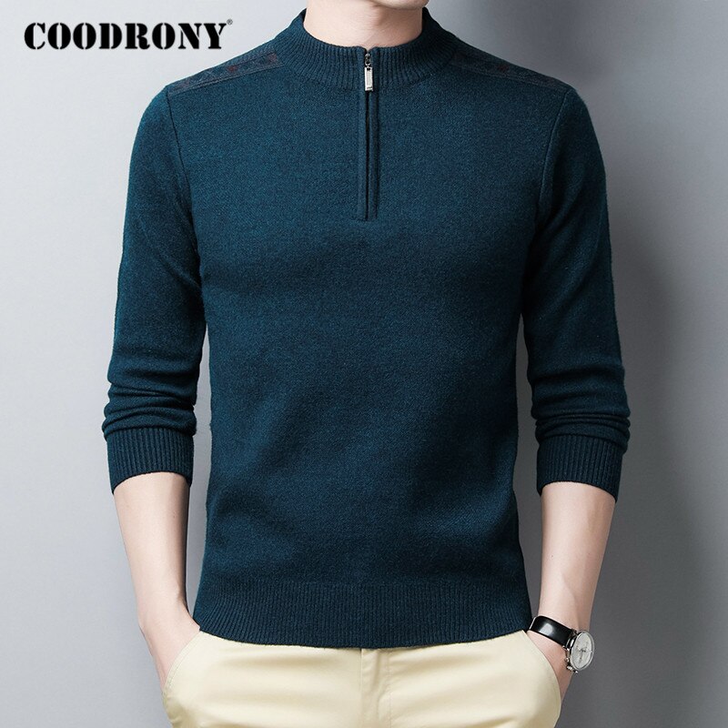 Coodrony dragkedja colon tröjor vintertröja herrkläder tjocka varma stickade tröjor man casual herrtröjor  c1218: Grön / Xl
