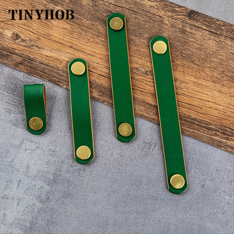 Green Leather Cabinet/ Wardrobe Handle Drawer Pulls Goledn/Bronze Brass Head Knobs Minimalism Furniture Handles/4 Sizes