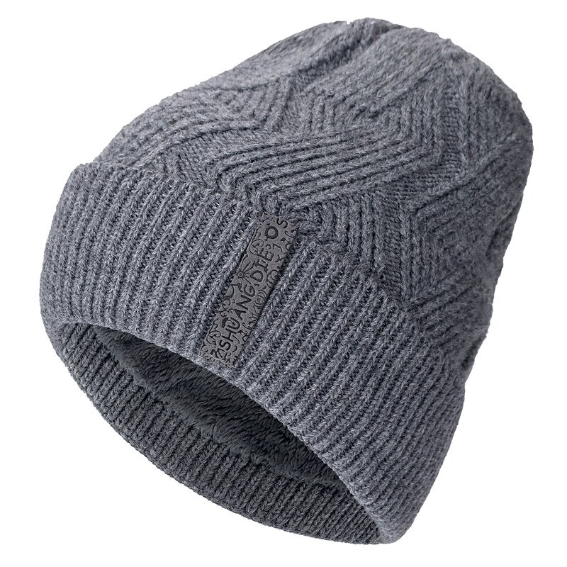 Vinterhuer til mænd twist varm skibeanie uld og bomuldsblanding afslappet strikhue: Grå