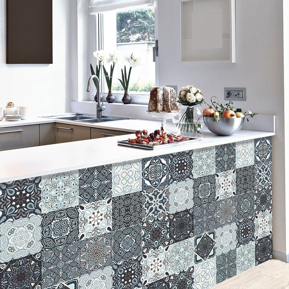 Retro Tiles Wall Stickers for Bathroom kitchen Tile Stickers Decor Adhesive Waterproof PVC Wall Stickers Kitchen Waist Line