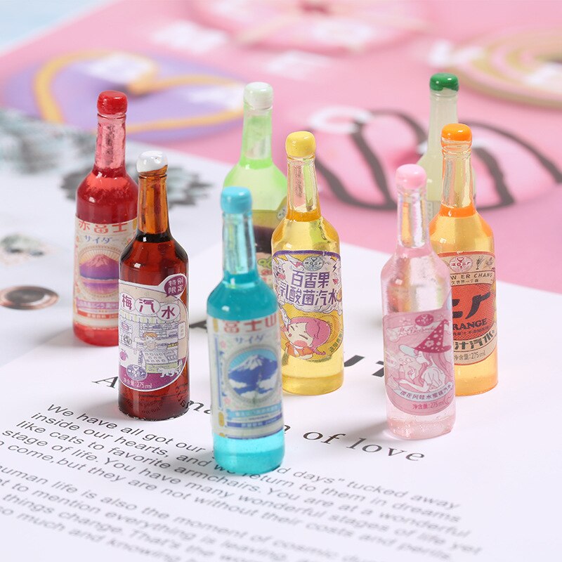 Yamily 10 stück/harz-fruchtsaftflaschen-anhänger, rosa getränkeanhänger, diy-schmuckherstellung für schlüsselanhänger, ohrringe und halsketten: Gemischt ohne haken