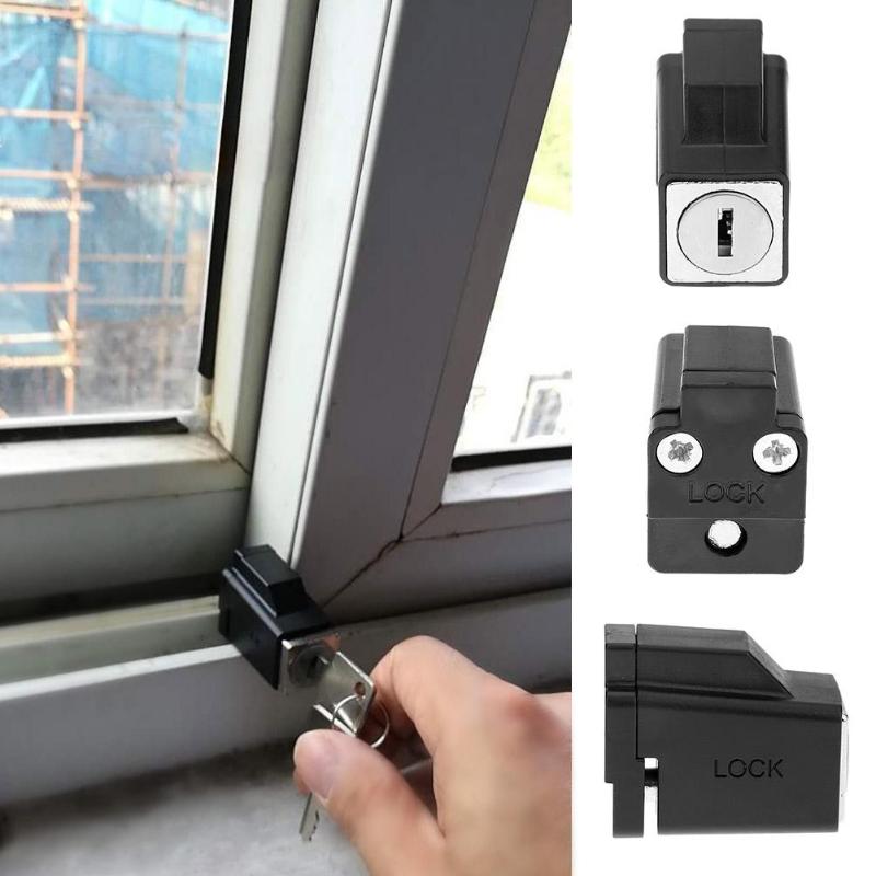 Aluminum Alloy Sliding Window Restrictor Lock with 2 Keys Child Safety Protection Lock anti-theft Door Lock Push Window