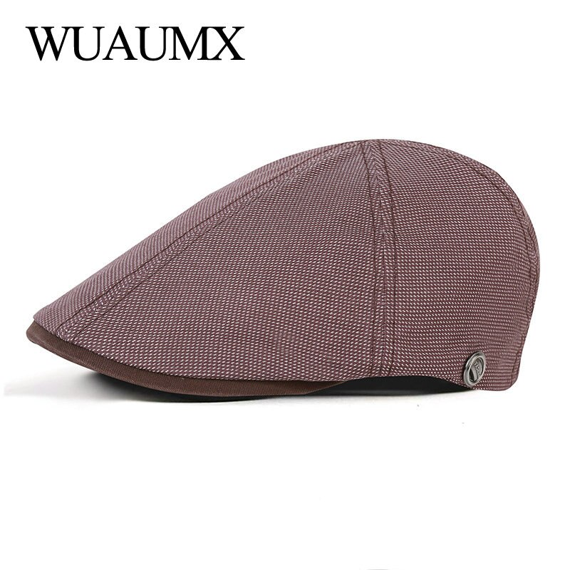 Wuaumx Branded Casual Spring Summer Men Berets Hats Women Newsboy Caps Cabbie Duckbill Ivy Flat Hat Herringbone Caps Adjustable