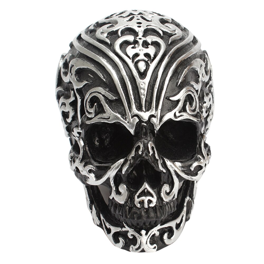 1PC Carved Skull Decorations Auspicious Clouds Skull Decor Resin Skull Head Crafts Household Halloween Adornment For Party Home: Black