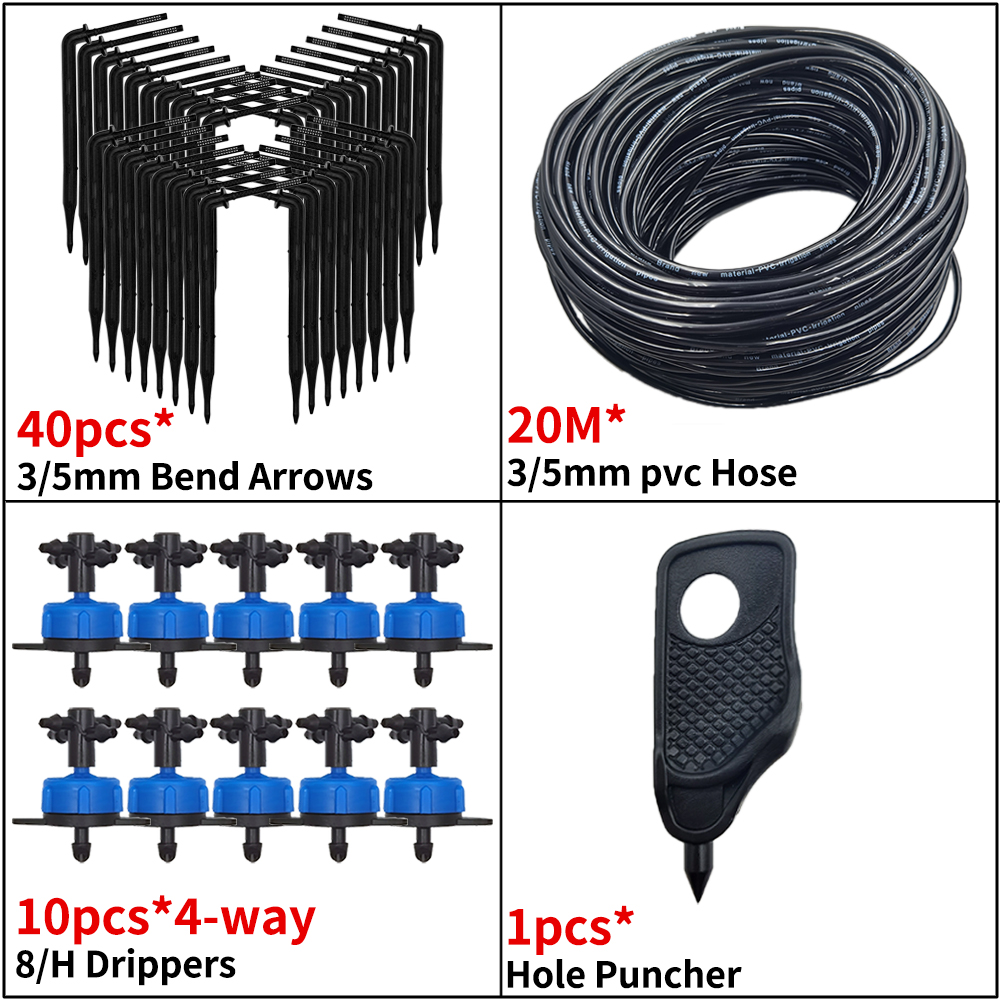 OASIS Greenhouse Drip Irrigation 4-way 3/5mm Drip Arrow 2-way Transmitter Irrigation Watering System for Bonsai Garden 10/20set: Light Grey