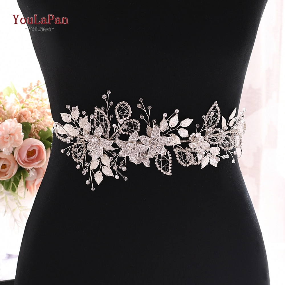 YouLaPan SH282 Rhinestone Belt Silver Diamond Belt Women’s Dress Belt Bridesmaid Dresses Belt Sparkly Belt Floral Bridal Belt