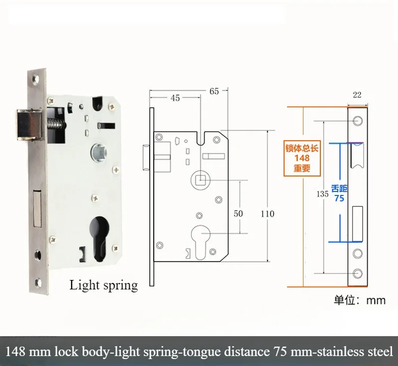 Silencioso Interior fechadura da porta de madeira, Reverse Lift Lock Body, Light Spring Room, 58 Rolamento Magnético, Tamanho 50, Heavy Spring: Satin Nickel