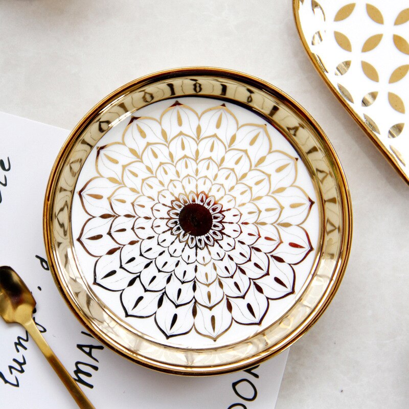Bordservice salatplader europæisk stil gylden luksus mellemøstlig arabisk keramik udsøgt lille snackplade kageplade