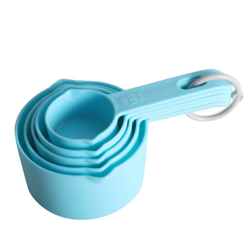 5pcs Blue Yellow Color Measuring Cups Measuring Spoon Plastic Handle Kitchen Measuring Tool: Sky Blue