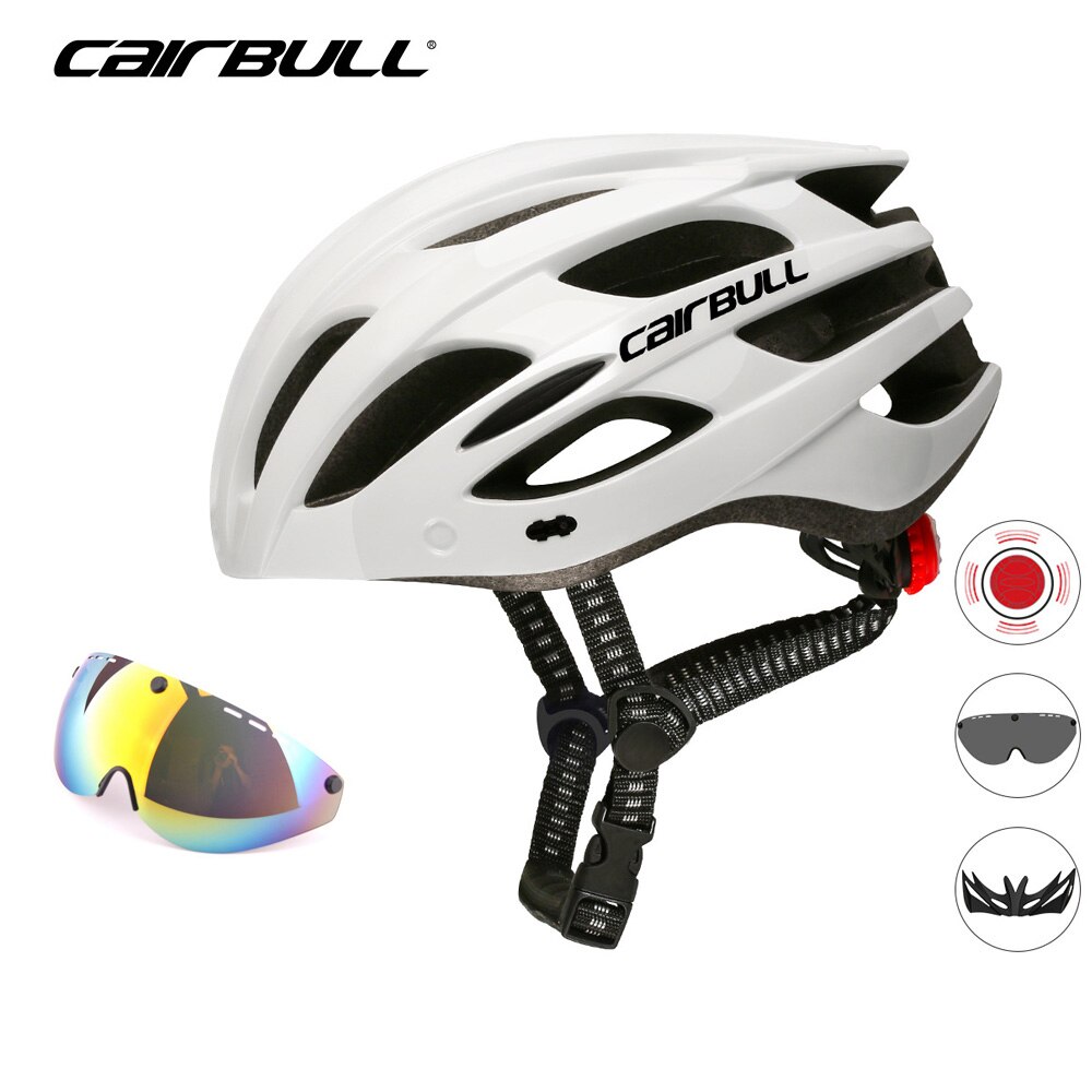 Cairbull-casco de ciclismo con 3 lentes, luz LED trasera con visera extraíble, gafas de seguridad Casco de Bicicleta de carretera, moldeados integralmente, cascos de MTB: Color 4
