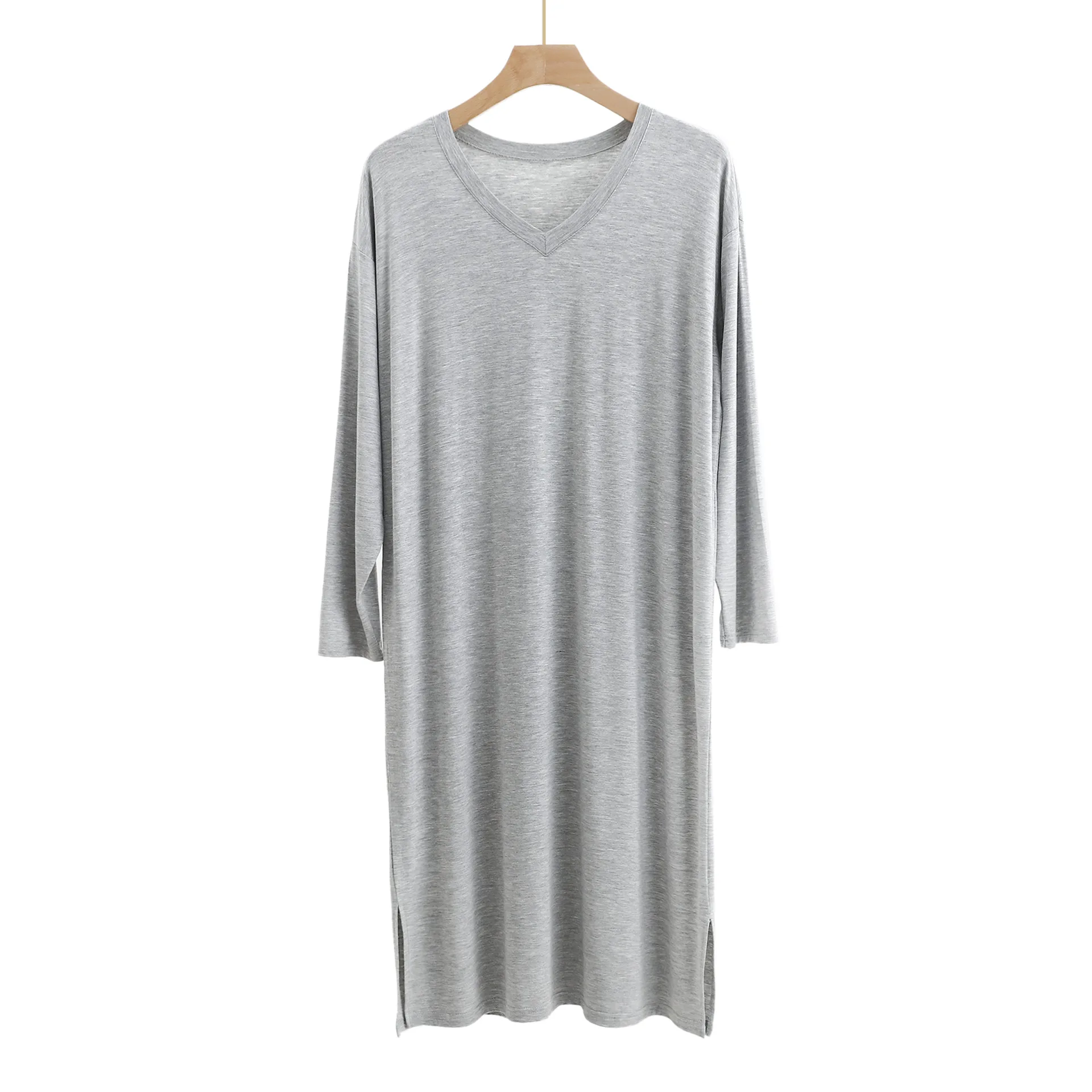 Men's Pajamas Robes Casual Mid-long Knee Length Modal Home Clothes Soft Smooth Stretch Bathrobes Male Sleepwear Dress: L / GRAY