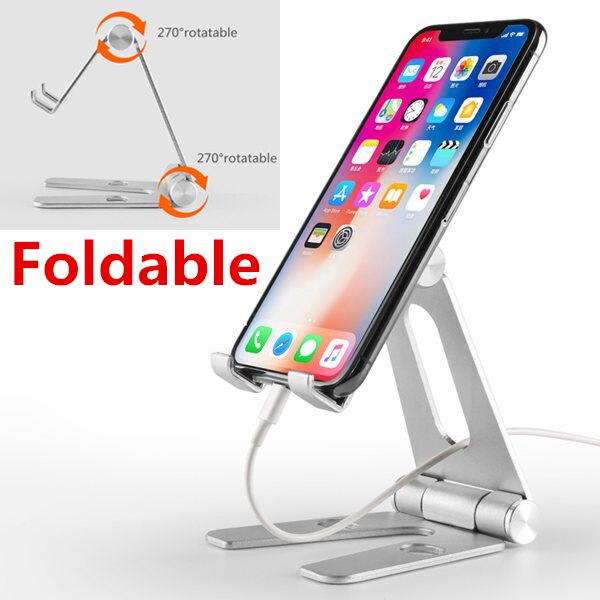 Faltbarer und drehbarer telefonhalter aus metall-aluminiumlegierung tablet-ständerhalterung displayhalterung tragbarer ladehalter: Faltbar silber