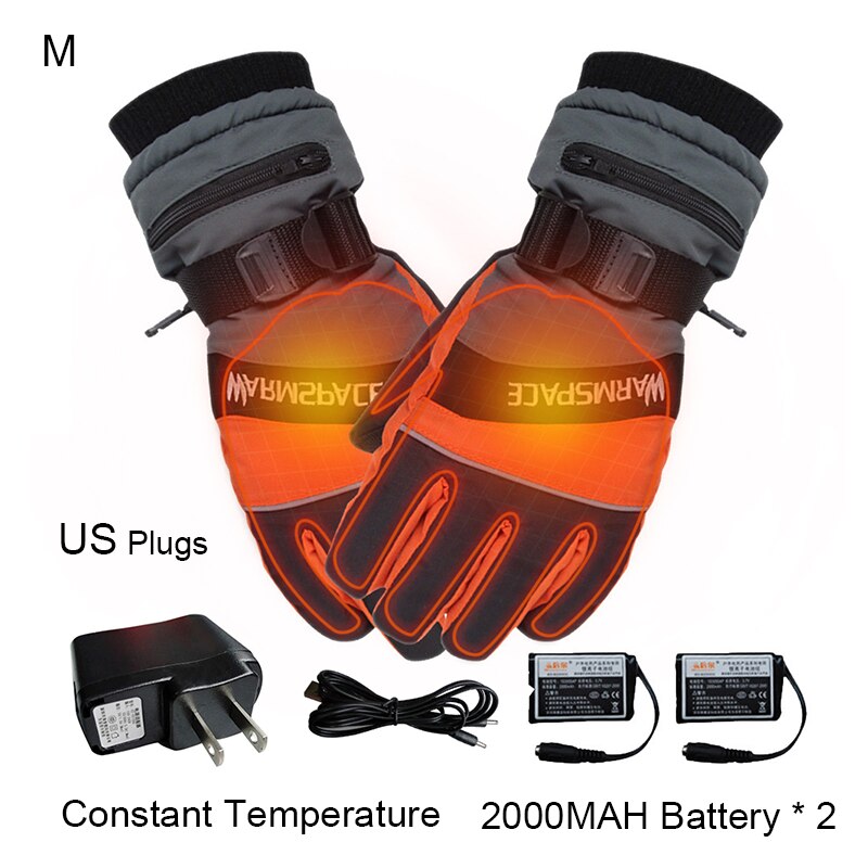 Vinter ski udendørs arbejde usb håndhandskevarmer elektriske opvarmede handsker med 4000 mah genopladeligt batteri cykel motorcykel handsker: Orange m-stik