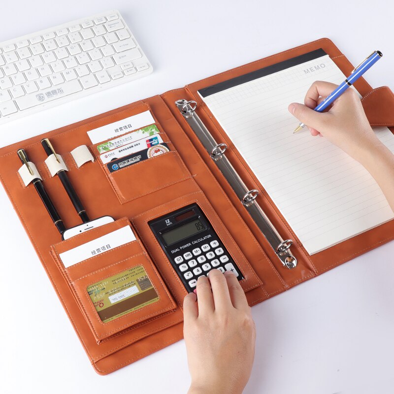 Business Portfolio Padfolio A4 Leather Organizer 4 Ring Binder Padfolio For A4 Documents