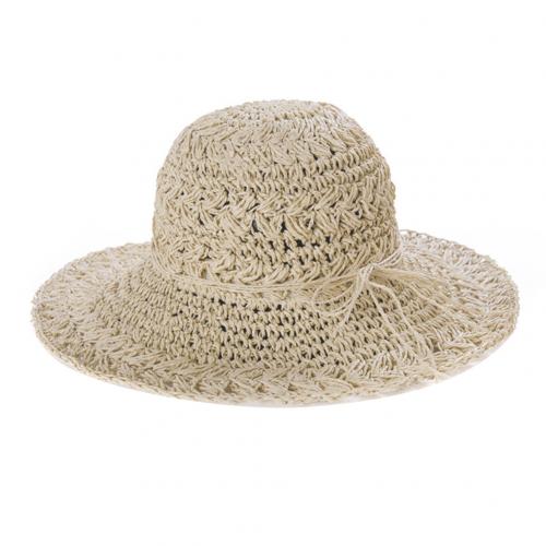Zomerzonnehoeden voor dames, opvouwbaar, gehaakt, gebreide strohoed, grote rand, zonnehoed, strandmuts: Beige