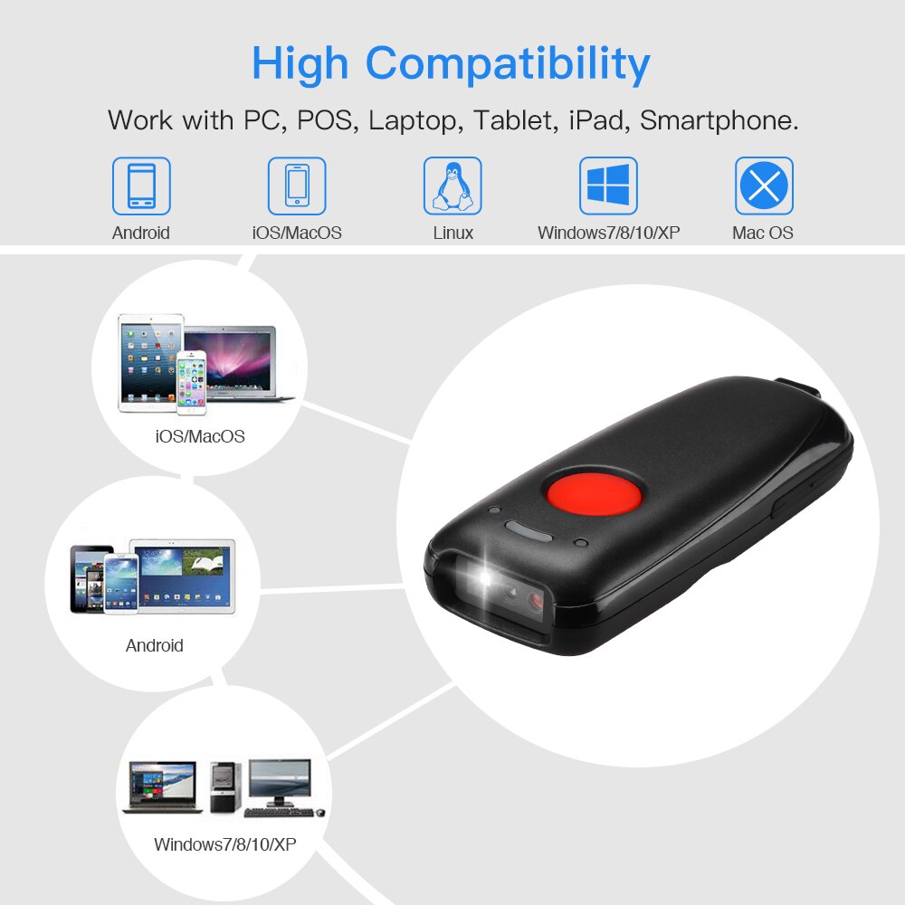 Eyoyo EY-004A 3-in-1 Bluetooth Wireless 1D 2D Barcode Scanner CCD Bar Code Reader for Windows Mac Android iOS Tablet