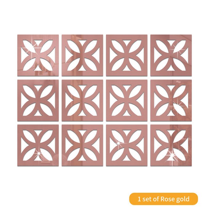 Pegatina de espejo de flores de cuatro hojas de hueco para sala de estar, papel tapiz de decoración de dormitorio, calcomanías de espejo acrílico para decoración del hogar, bricolaje: Rose gold