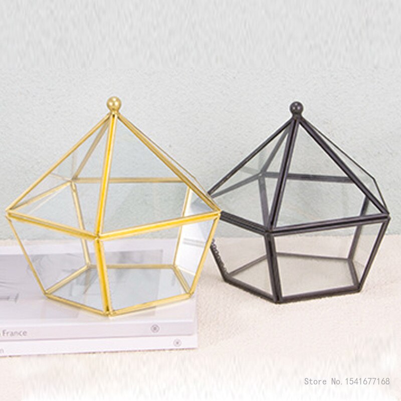 diamond shape storage box Phnom Penh geometric glass flower room cosmetics jewelry box glass + brass crafts ornaments