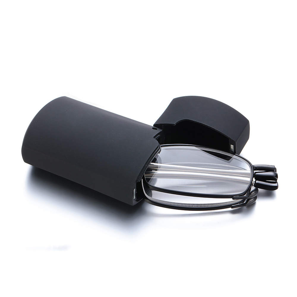 Draagbare opvouwbare leesbril voor mannen en vrouwen, telescopische pootjes, draaibare bril voor presbyopie, metalen montuur, leesbril.: Zwart / +350