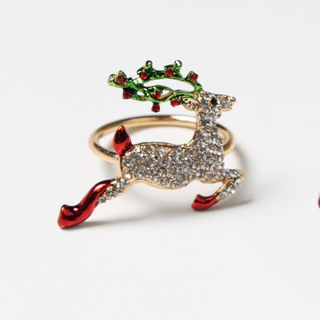 Metal Christmas Tree Napkin Rings Bow Flower Wreath Mouth Ring Wedding Banquet Hotel Table Supplies Circle Decoration: elk