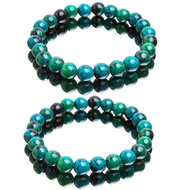 1/3Pcs Chrysocolla Malachiet Armbanden Voor Vrouwen Mannen Natuursteen Kralen Armband Ronde Vorm Diabetes Relief Armband Sieraden: 2PCS / 10mm