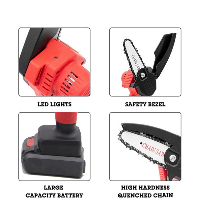 550W 4 inch Electric Chain Saw w/ 24V Lithium Battery Charger Cordless Rechargeable Woodworking Mini Pruning Saw Branch Cutting