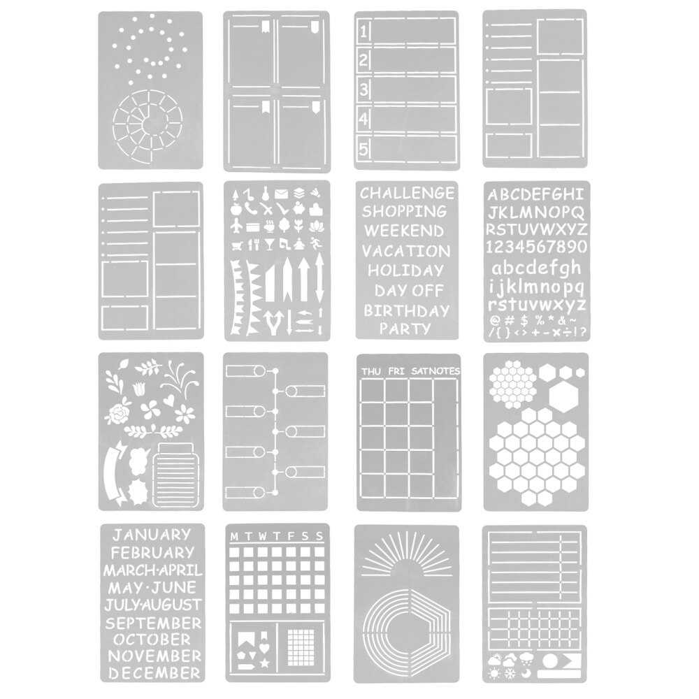 1 Set/16pcs Journal Stencils Painting Templates Drawing Stencils for Notepad