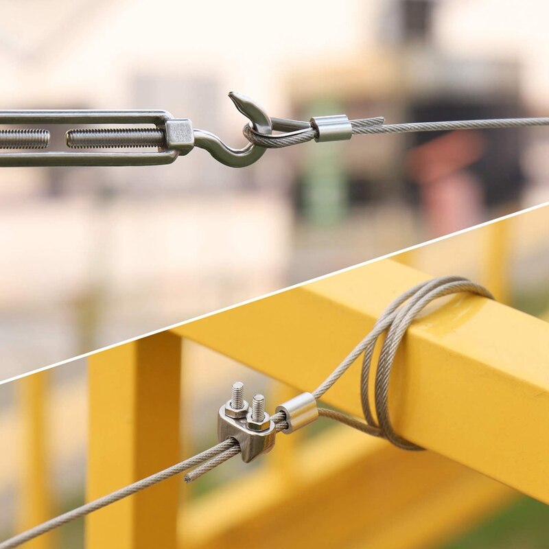 Garden Wire Rope/Outdoor String Light Suspension Kit,15M 3mm Stainless Steel Cable Rope with Clips Tensioner Turnbuckles