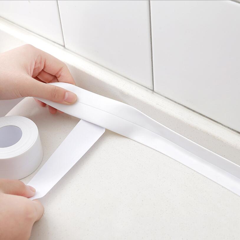 kitchen Sink Waterproof Tape Bath Sealing Strip Tape White PVC Self adhesive Waterproof Wall Sticker Tape Bathroom Kitchen Tapes