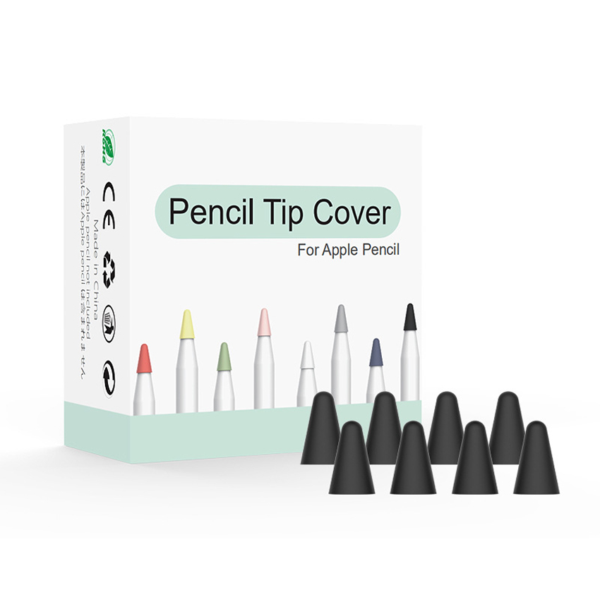 Punta de reemplazo de silicona silenciosa, 8 piezas, cubierta de piel para Apple Pencil de primera generación, Stylus Pen Tip Cover: Black