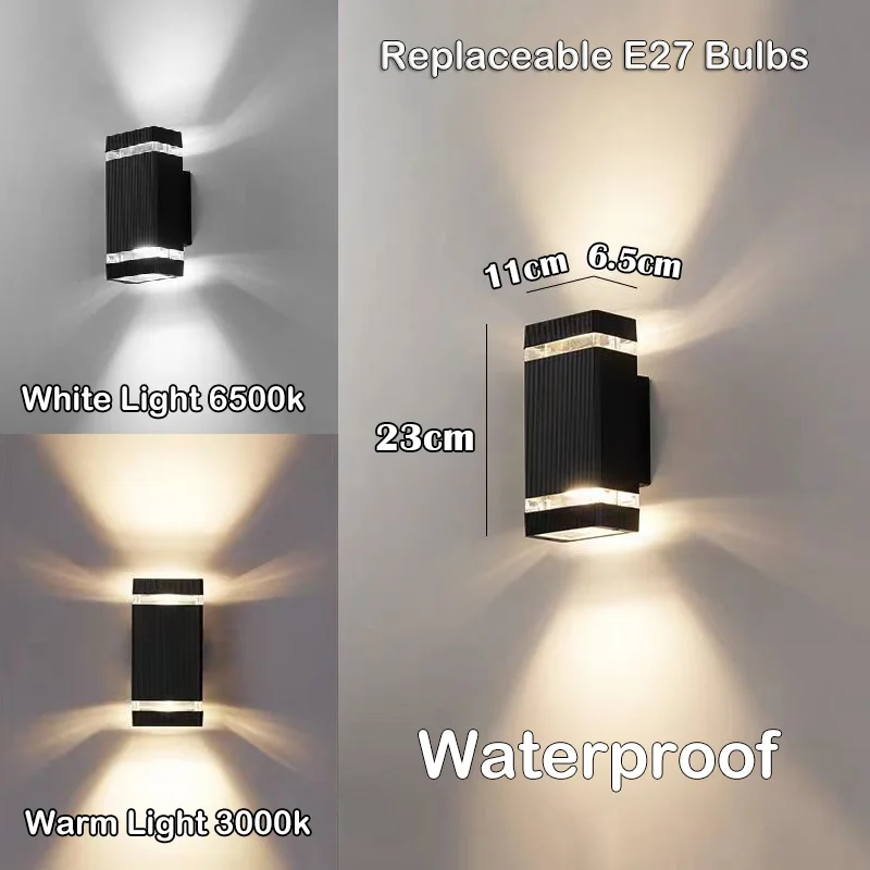 LED Outdoor Wandlampen E27 Up Down Buitenmuur Blaker IP65 Waterdichte Led Blaker Lamp voor Veranda Voordeur Tuin Wandlamp: Licht Geel / changeable